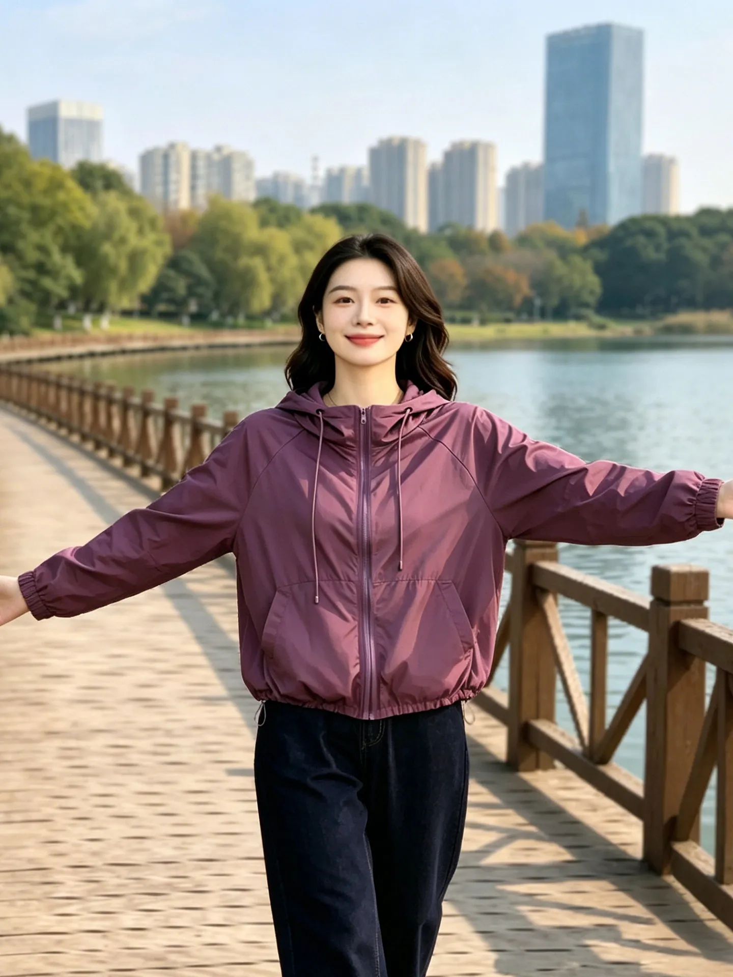 

Ladies Short Hooded Jacket Summer New Style Purple Breathable UV Protection Outdoor Casual Versatile Top Commute Style Loose Fit