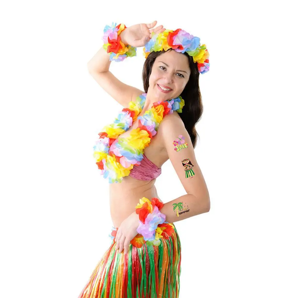 1/4 pçs verão praia festa carimbo quente tatuagem adesivo criativo braço perna crianças brinquedos temporário anti havaiano fruta tatuagem adesivo