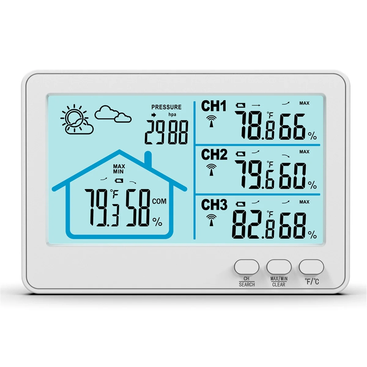 AA98 Wireless Weather Station Barometer Color LCD Screen Temperature Humidity Meter 433 Weather Station Forecast Sensor White