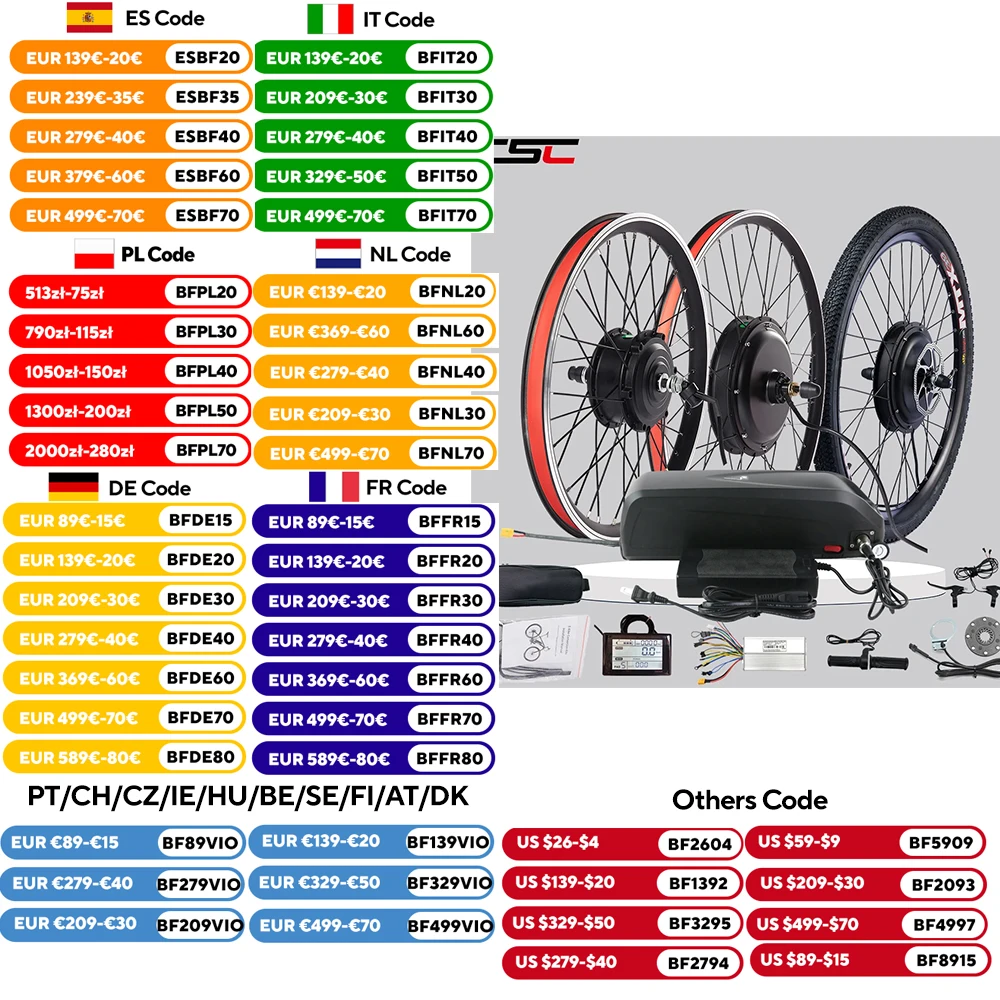 Kit de Conversion de vélo électrique Csc 48V 1000W 1500W Csc Mtx jante 20-29in 700C moteur de moyeu de roue 36V 250W 350W Kit de Conversion de vélo électrique