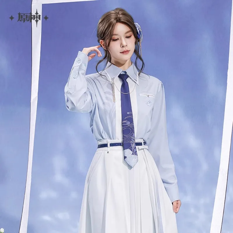 [Autentico] miHoYo Gioco Genshin Impact Kamisato Ayato Serie a tema Camicia con cravatta a blocchi di colore Abbigliamento per il tempo libero Top Cosplay Regali di Natale