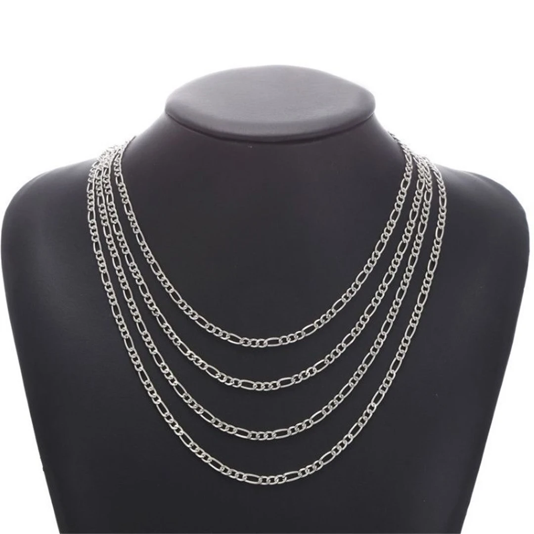 Fashion New Figaro Chain Necklace Men\'s Punk Silver Color Stainless Steel Long Necklace Men\'s Hip Hop Jewelry Gift