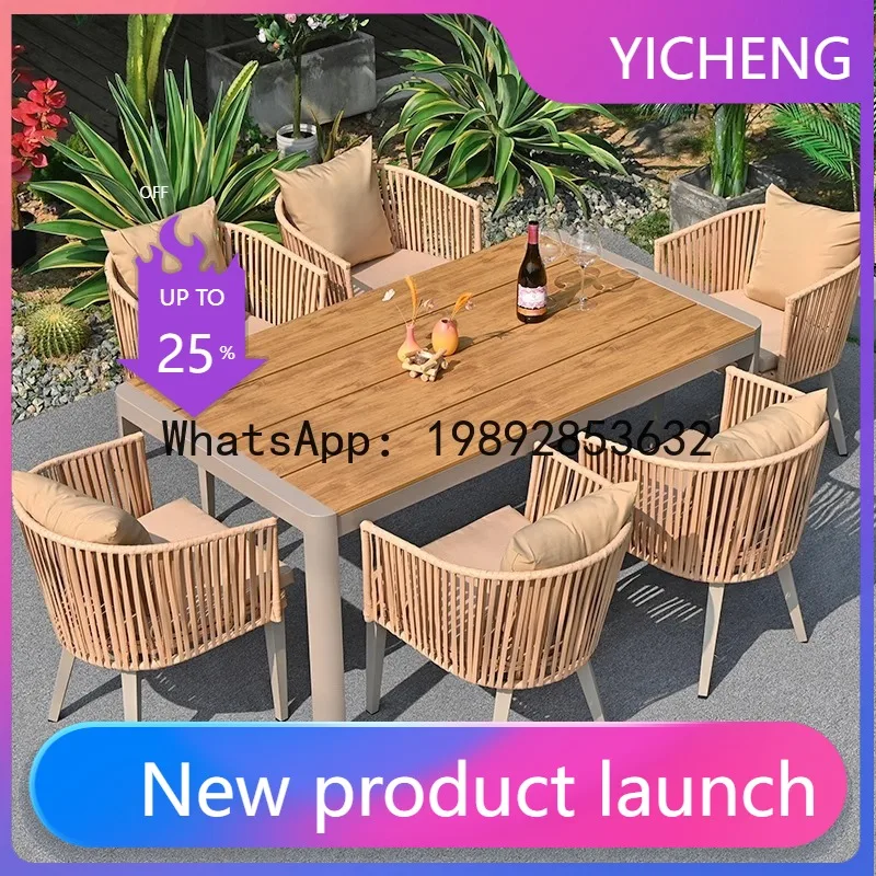 

HYS outdoor wood tables and chairs villa open-air balcony rattan tables and chairs courtyard casual dining rattan chairs