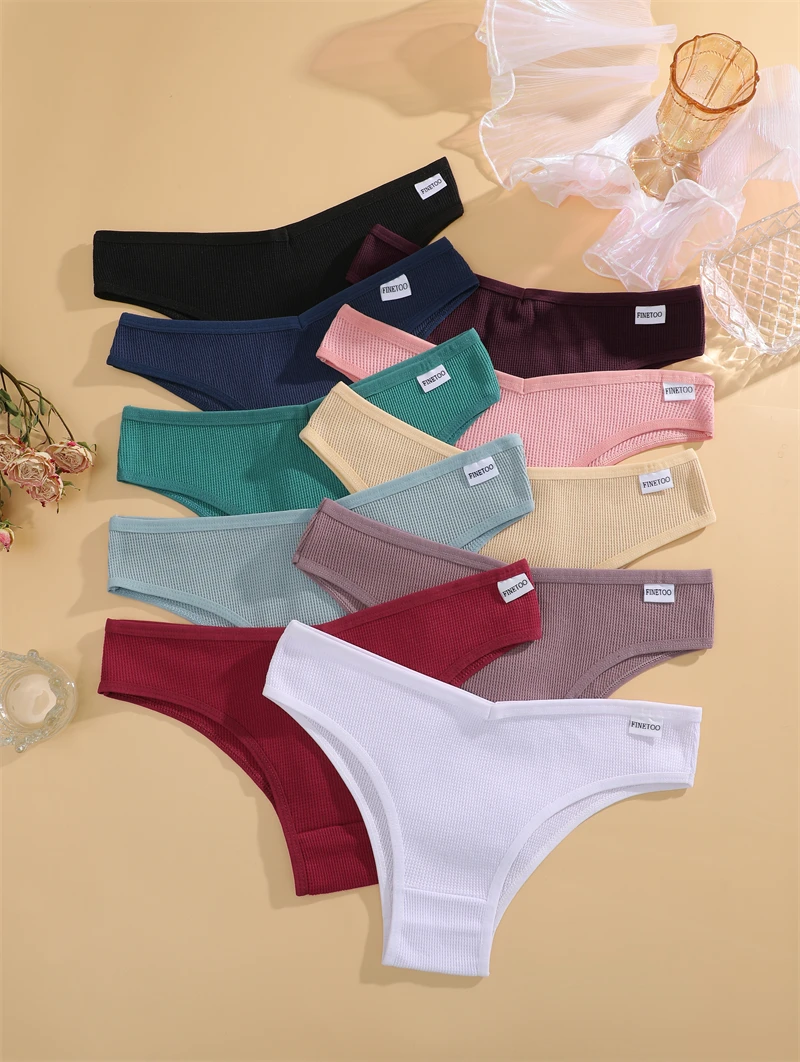 FINETOO 4-teiliges Set Baumwoll-Waffel-Unterhosen im Brasilianischen Stil, Sexy Tiefsitzende Komfortable Unterwäsche, Einfarbige Dehnbare Slips Lingerie – Detail 5