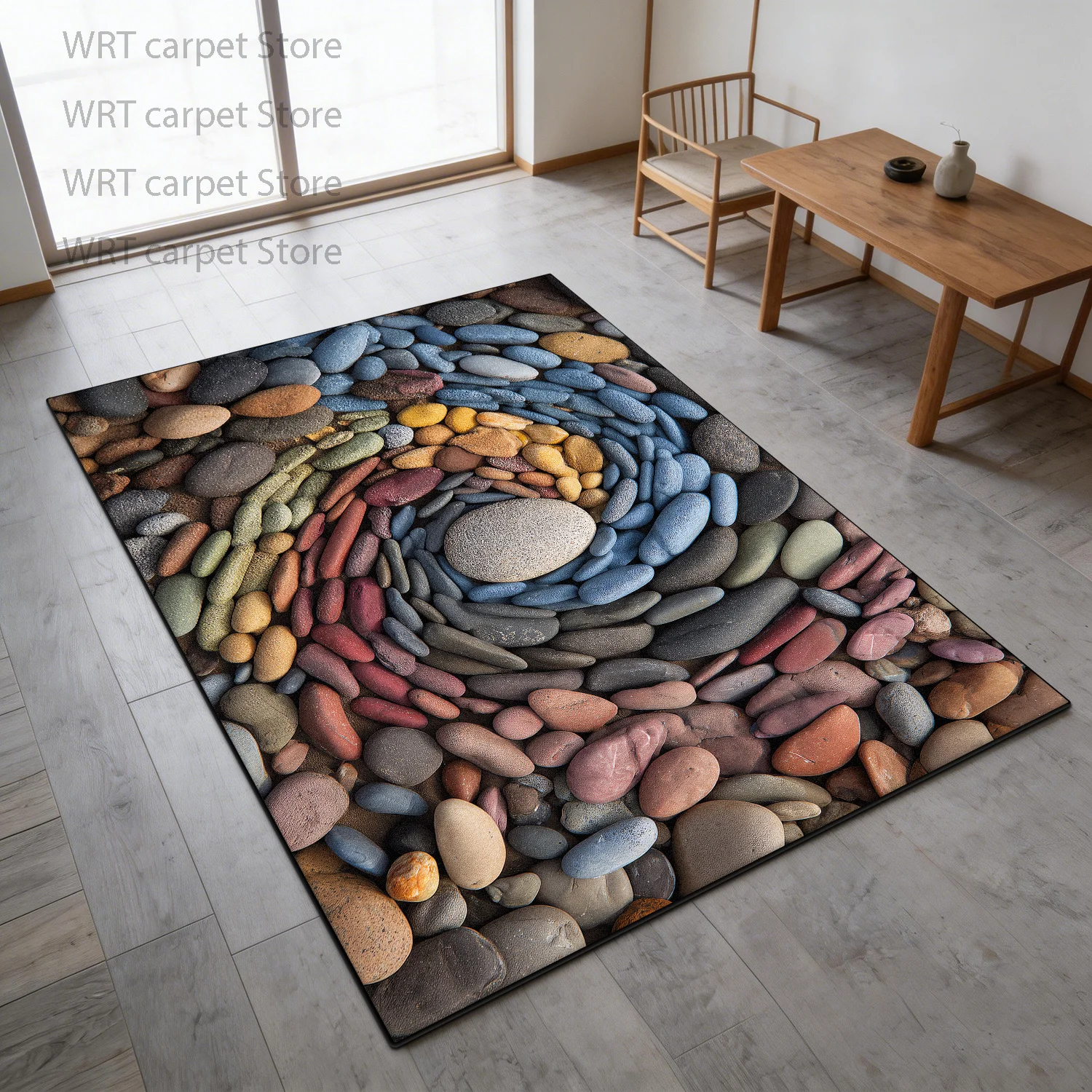 3D Realistic Pebble Stone Area Rug Outdoor Patio Decoration Sofa Coffee Table Area Non-slip Carpet Home Living Room Washable Mat