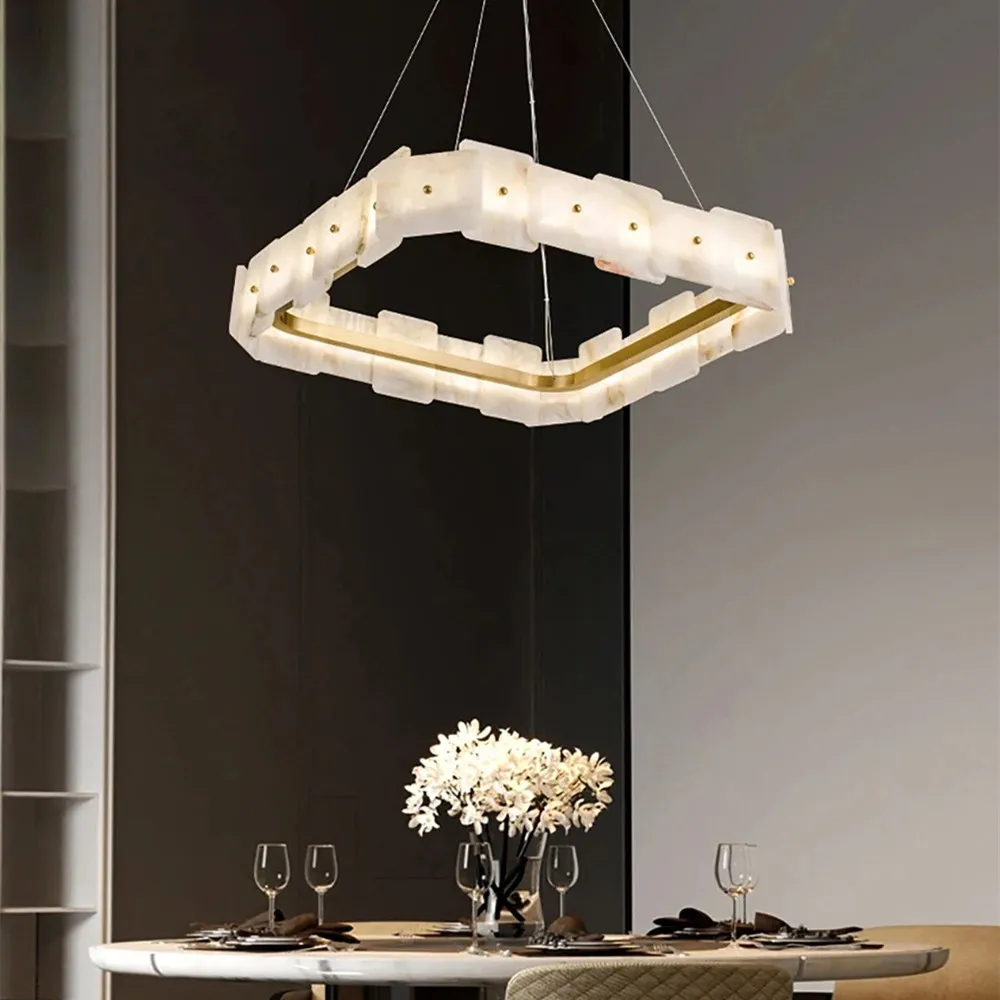 Modern Led Chandeliers Lighting For Living Room Foyer Bedroom Restaurant Pendant Lamps Natural Marble Decoration Lustre Fixtures