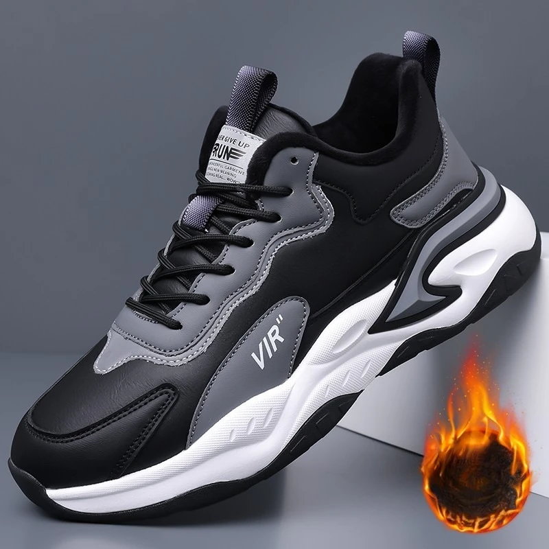 

Men's Casual Running Shoes Thickened Fleece Lined Sports Sneakers Lightweight Breathable Fashionable All-Match Fall Winter New A
