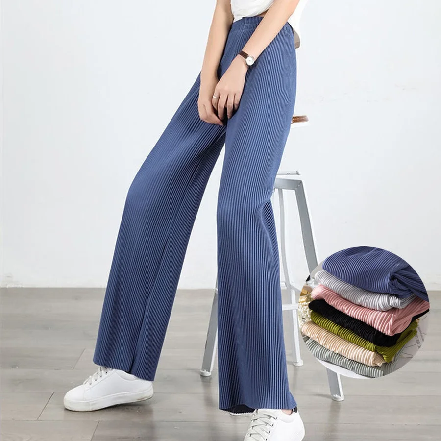 

Summer Wide leg pants Women Soft Comfort Ice Silk Pants Basic Baggy Long Wide Trousers High Waist Sweatpants Loose Straight Pant