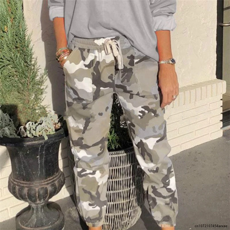 Camouflage Streetwear Cargo Pants Women Casual Joggers Black High Waist Loose Female Trousers Korean Style Ladies Pants