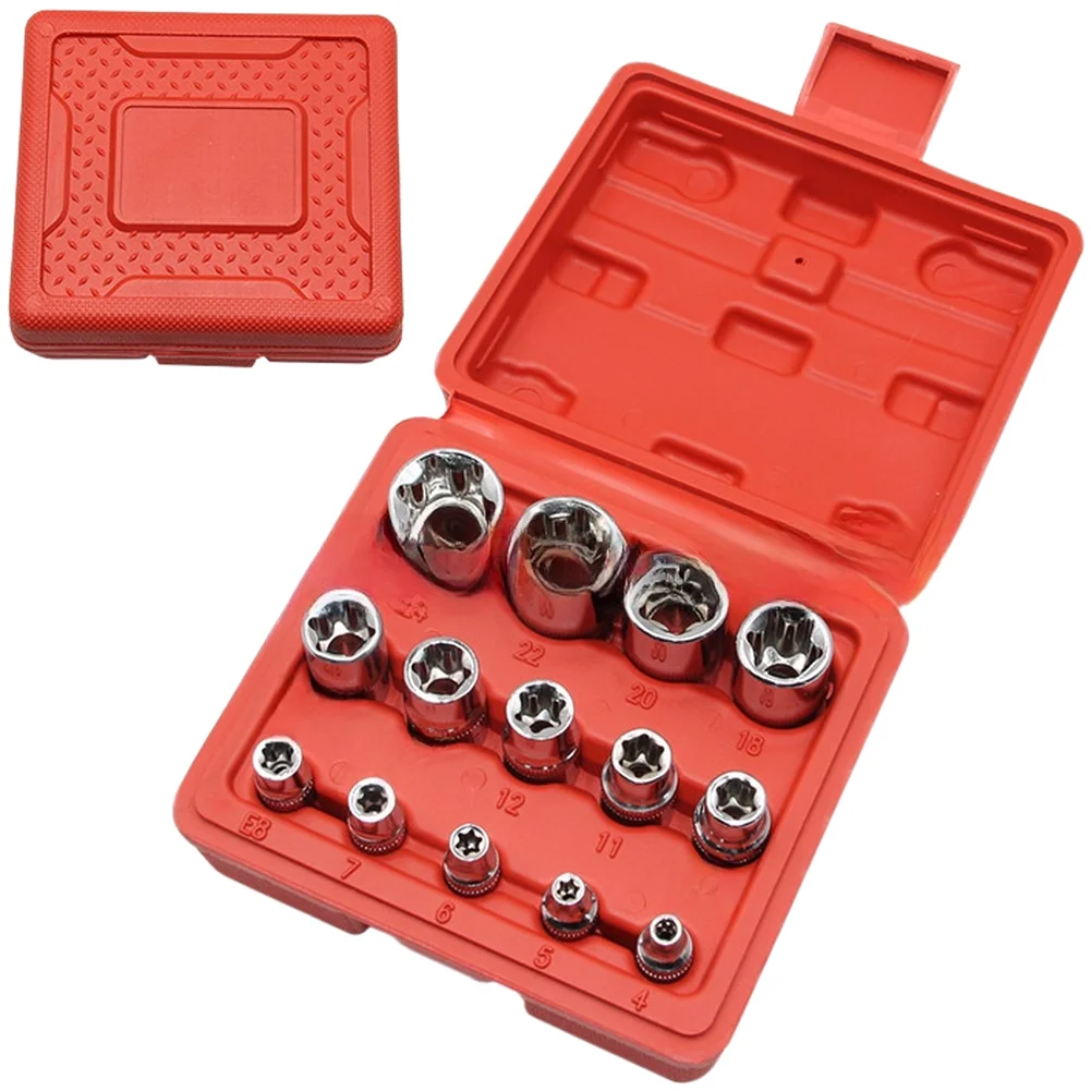 14pcs Female E Star Sockets & Bit Set External Hex Socket Insert Nut Bit Driver For Automotive Auto Repair Tools Tool Kit