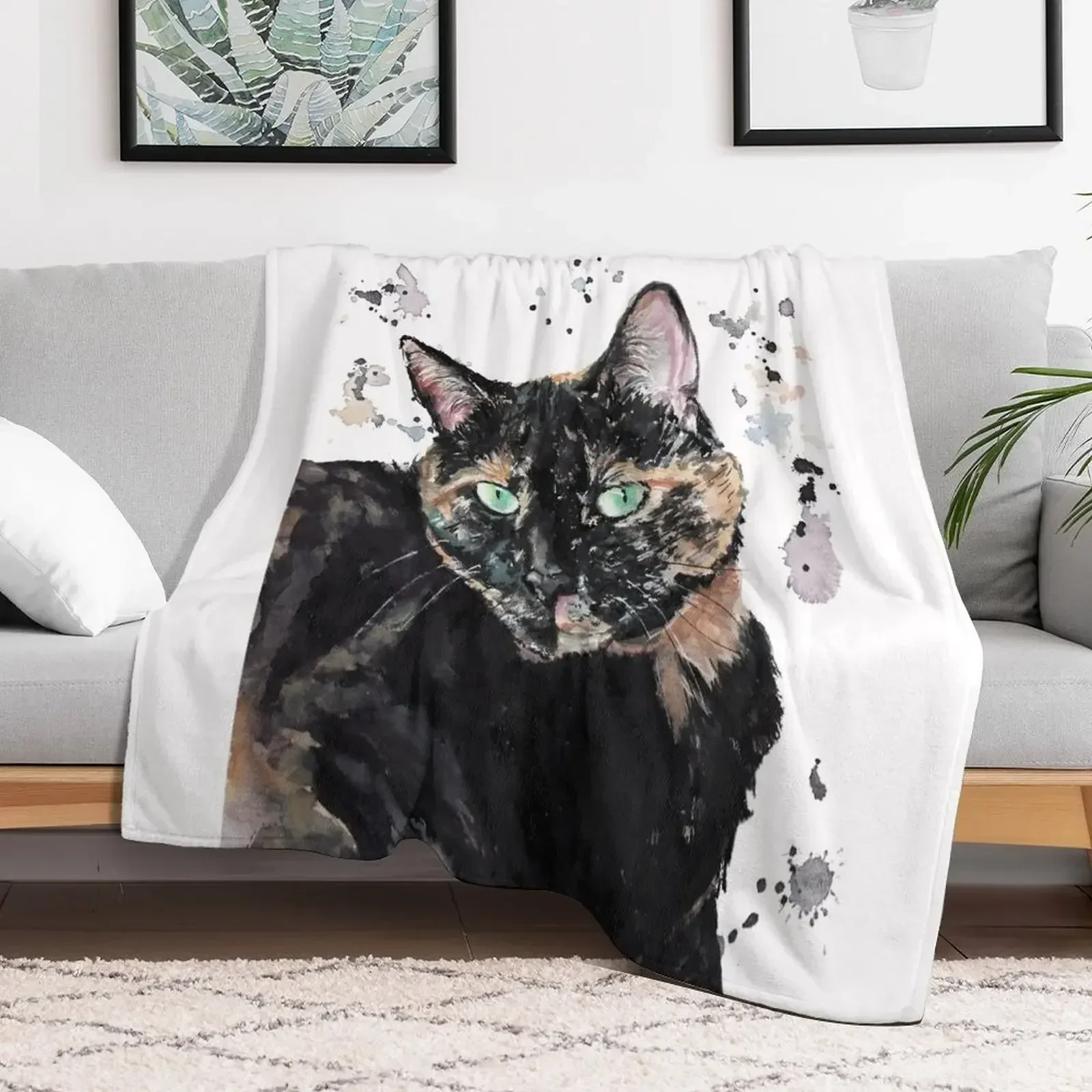 Watercolour Torti Cat Throw Blanket Fashion Sofas Thin Blankets