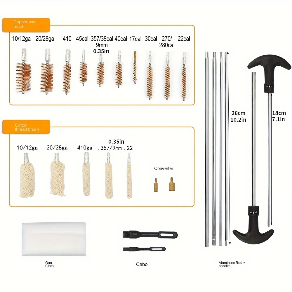 25 Pieces Of Gun Barrel Brush Copper Wire Cotton Brush Wooden Box Set Cleaning Gun Tool Aluminum Box Gun Brush