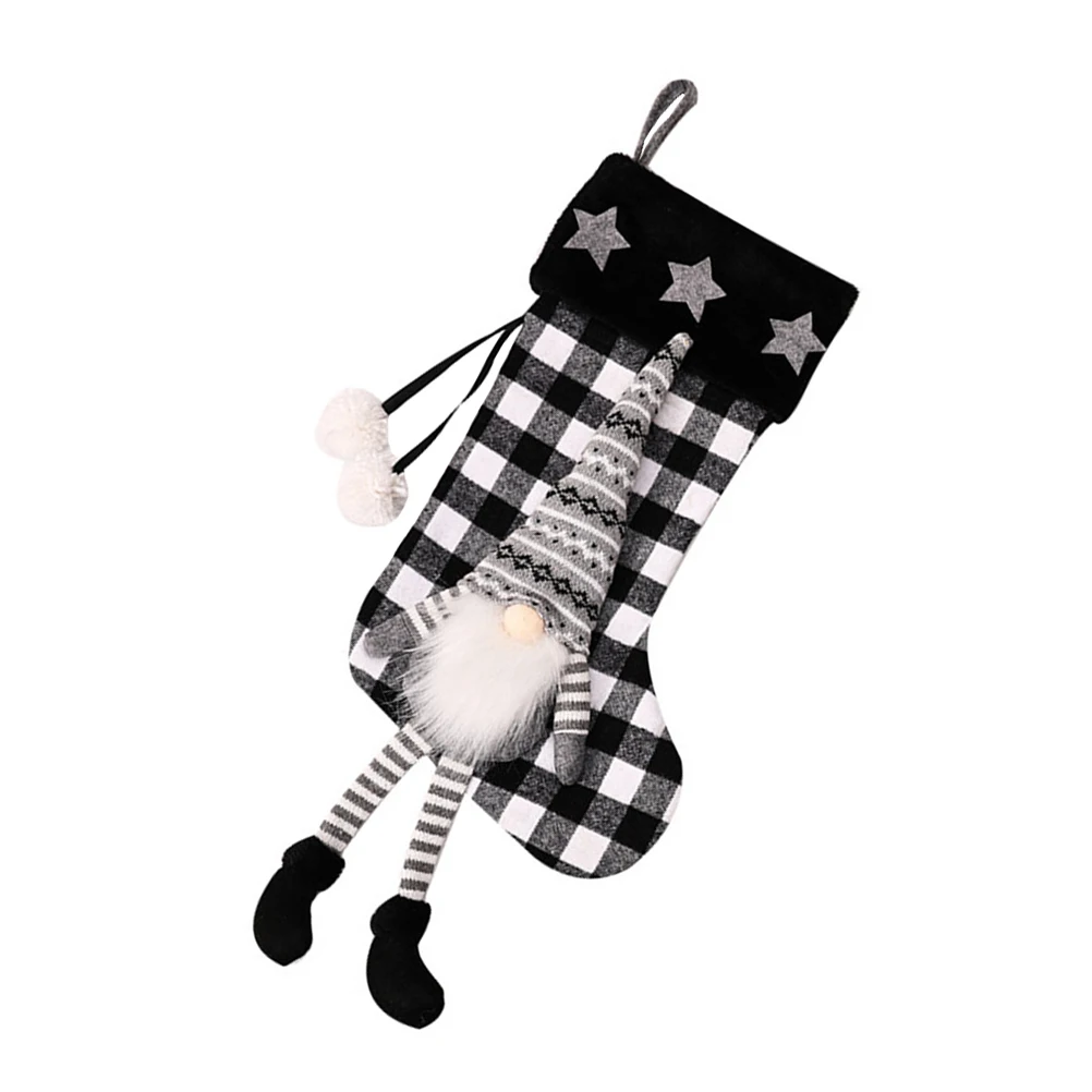 

1pc Christmas Socks Plaid Gift Stocking Hanging Pouch for Tree Door Wall Stairs Xmas Gift Bag Pendant Sweets Chocolates Party