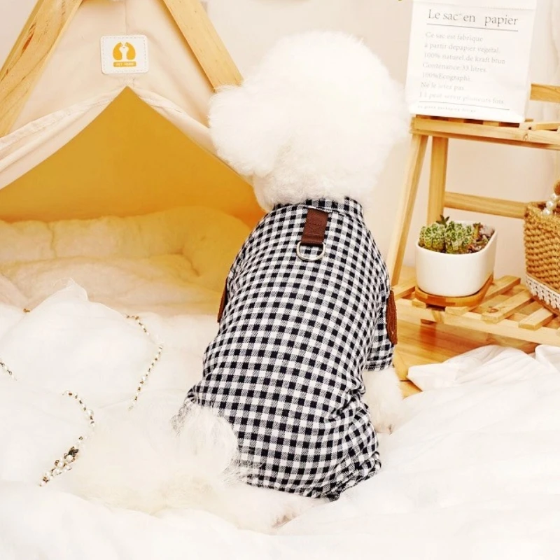 Fashion Kawaii Pet Plaid Dog Jumpsuit Cotton Warm Dog Clothes Cute Soft Puppy Pajamas Winter Cat Jumpsuits Pet Chihuahua Clothes