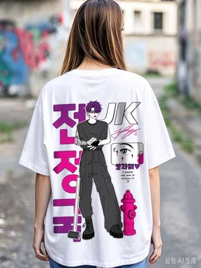 2026 Black BTS Pattern Printed Off Shoulder Sleeves, Oversized Cotton T-shirt, Comfortable, Breathable, High-quality Ins Y2k