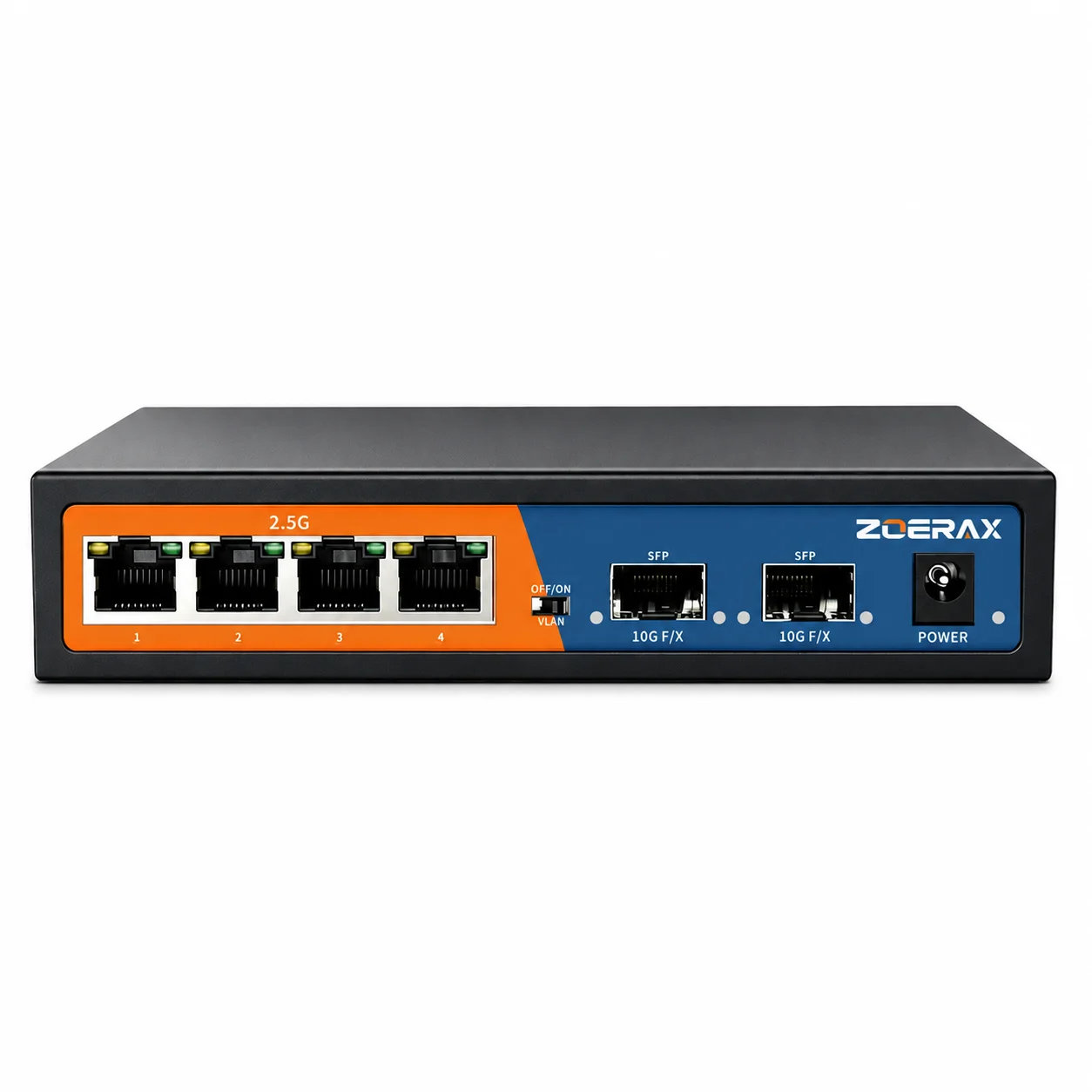 ZoeRax 6 Port 2.5G Unmanaged Network Switch With 4 Port 2.5G RJ45 + 2 Port 10G SFP+ Uplink 4KV Lightning Protection One-Click VLAN Isolation