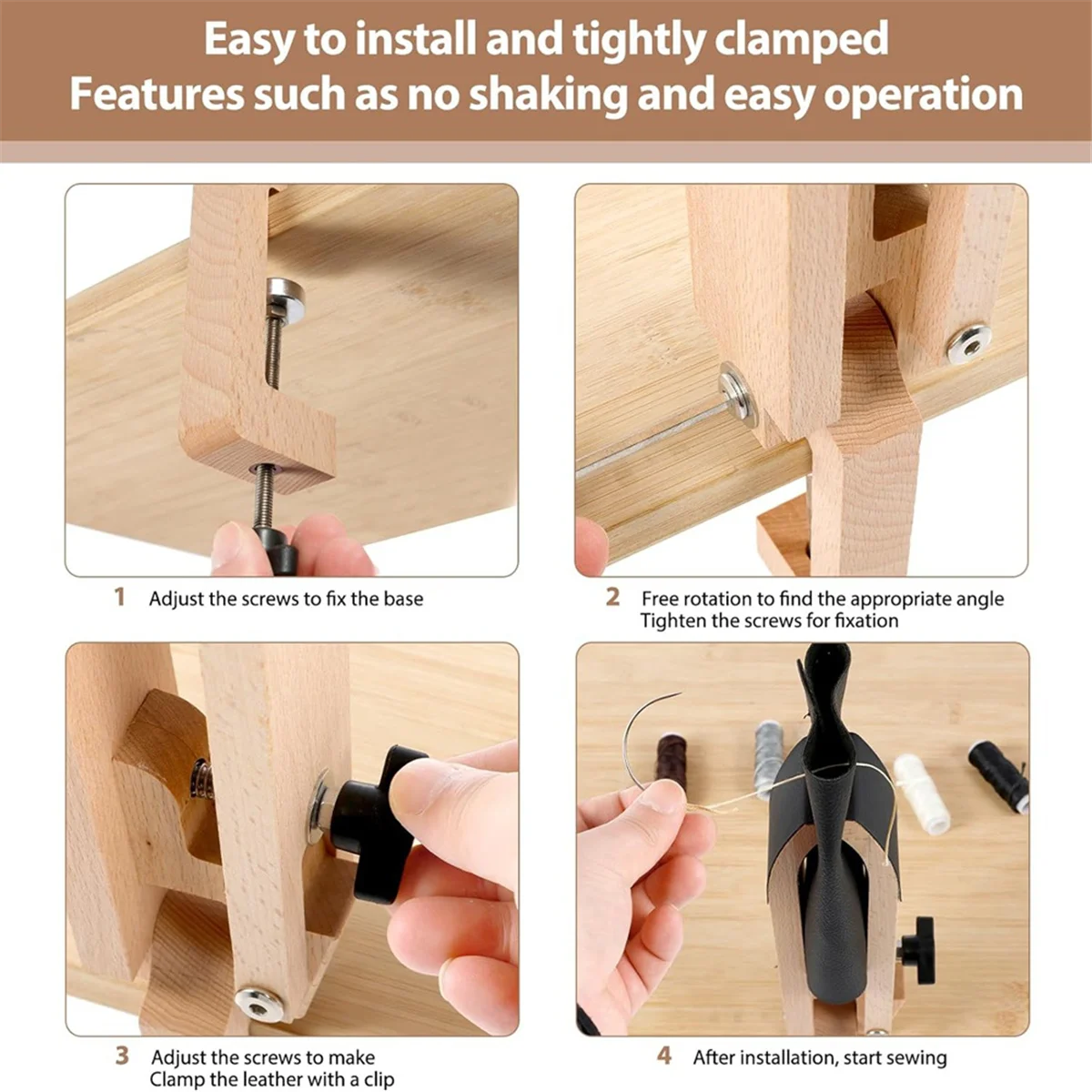 سريع! خياطة جلدية، مشبك حصان لسطح المكتب الصلب، مشبك خشبي من الجلد بخياطة متعددة الاستخدامات مع مقبض للحرف اليدوية