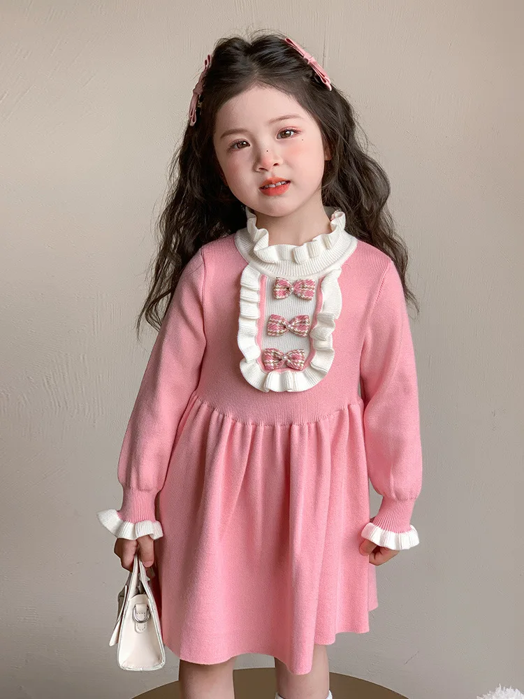

Girls Sweater Dress Winter Fashionable Sweet Red2025Children's New Knitted Baby Winter Princess Dress