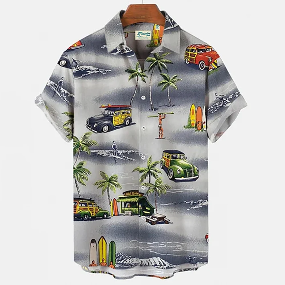 2022 Summer Men\'s Hawaiian Shirts Seaside Clothing Casual Coconut Tree Shirts Men\'s Retro Shirts Fashion Loose Short Sleeves 5xl