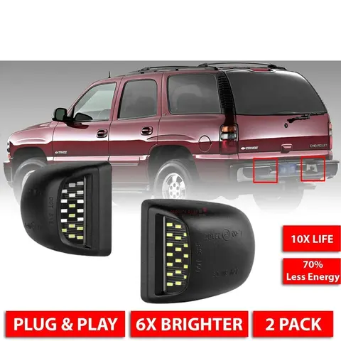 Par de luces LED para matrícula de Chevy Tahoe Suburban GMC Yukon XL 00-06, luz de matrícula de 12V 6000K con 18 luces LED SMD 3014 integradas