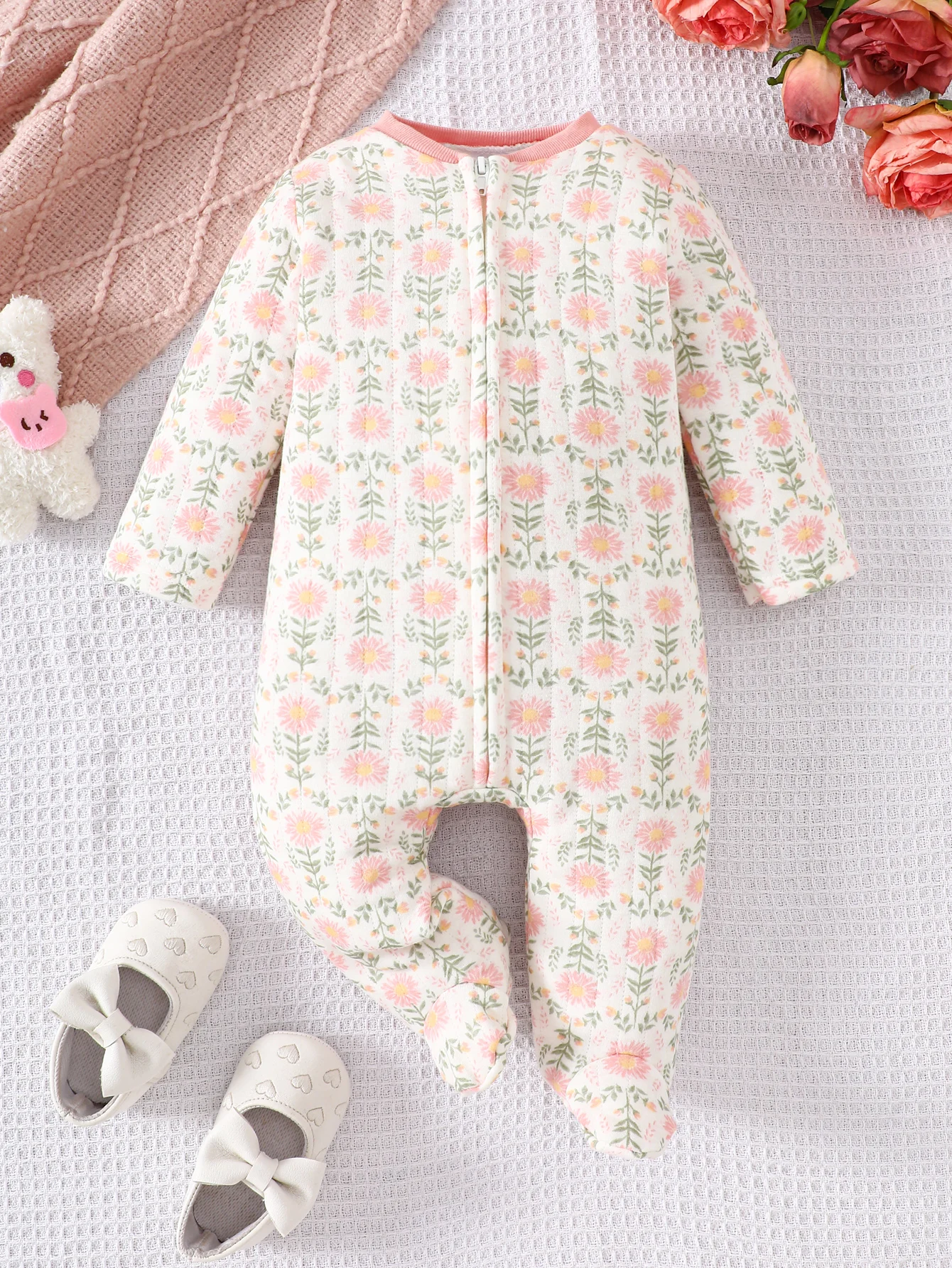 Newborn Baby Girl Romper Floral - Pasgeboren babymeisjes rompertje met lange mouwen