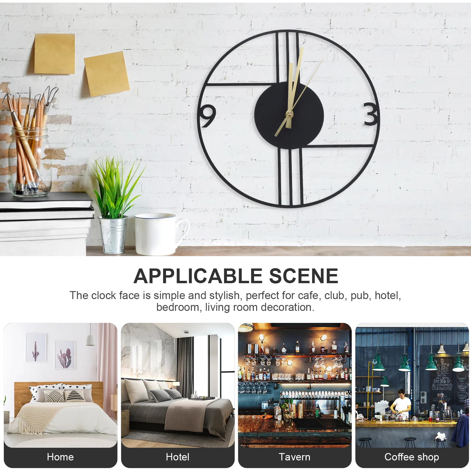 

Vintage Wall Clock Metal Frame Iron Art Design Silent Non-Ticking Operated Large Round Decorative Clock For