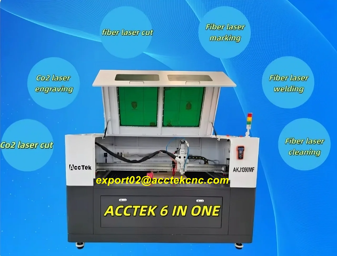 All in One 6 Function Laser Machine Fiber Laser Cutter Marker Welding Cleaner CO2 Engraver 1300*900mm for Metal Wood Acrylic