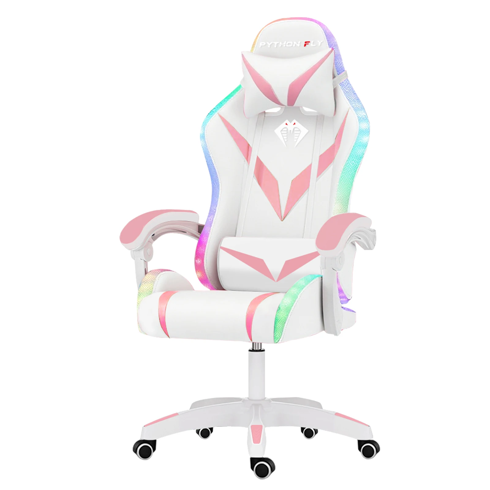 Cadeira ergonômica para jogos e escritório Python FLY, com iluminação RGB e encosto de cabeça ajustável em 4D, cor branca