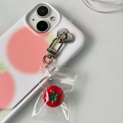 2024 New Simulation Tomato Keychain Fashion Key Chain Bag Charm Student Bags Ornament Car Phone Decoration for Women Girls Kids