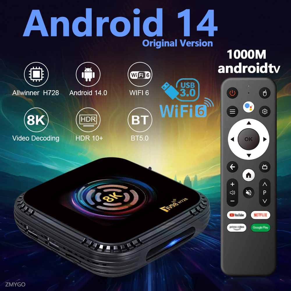 H728 TV Box Android 14 Original 2025 Global Version 8K Octa Core Dual Wifi 6 BT5 USB3.0 1000M Media Player 4K Voice Set Top Box