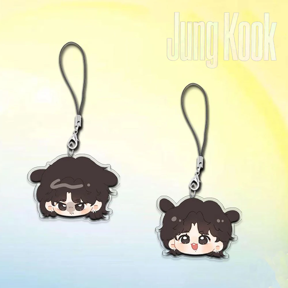 Jung kook Keychain Cosplay Acrylic Key Chain Rope Phone Chain Keyring Cartoon Fiure Backpack Pendant Party Two-sided Accessories