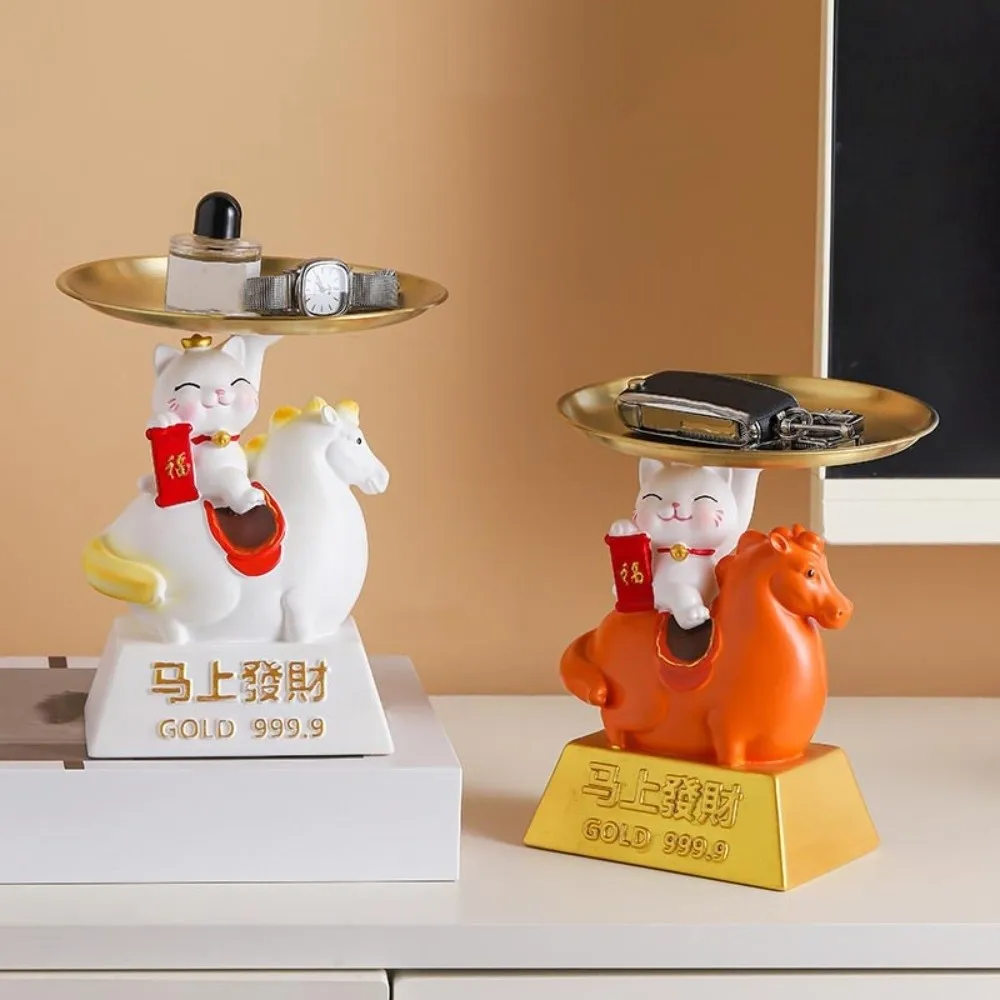 トレイ付き馬年マスコットオーナメント収納装飾干支馬フィギュア漫画招き猫馬フィギュアオーナメント