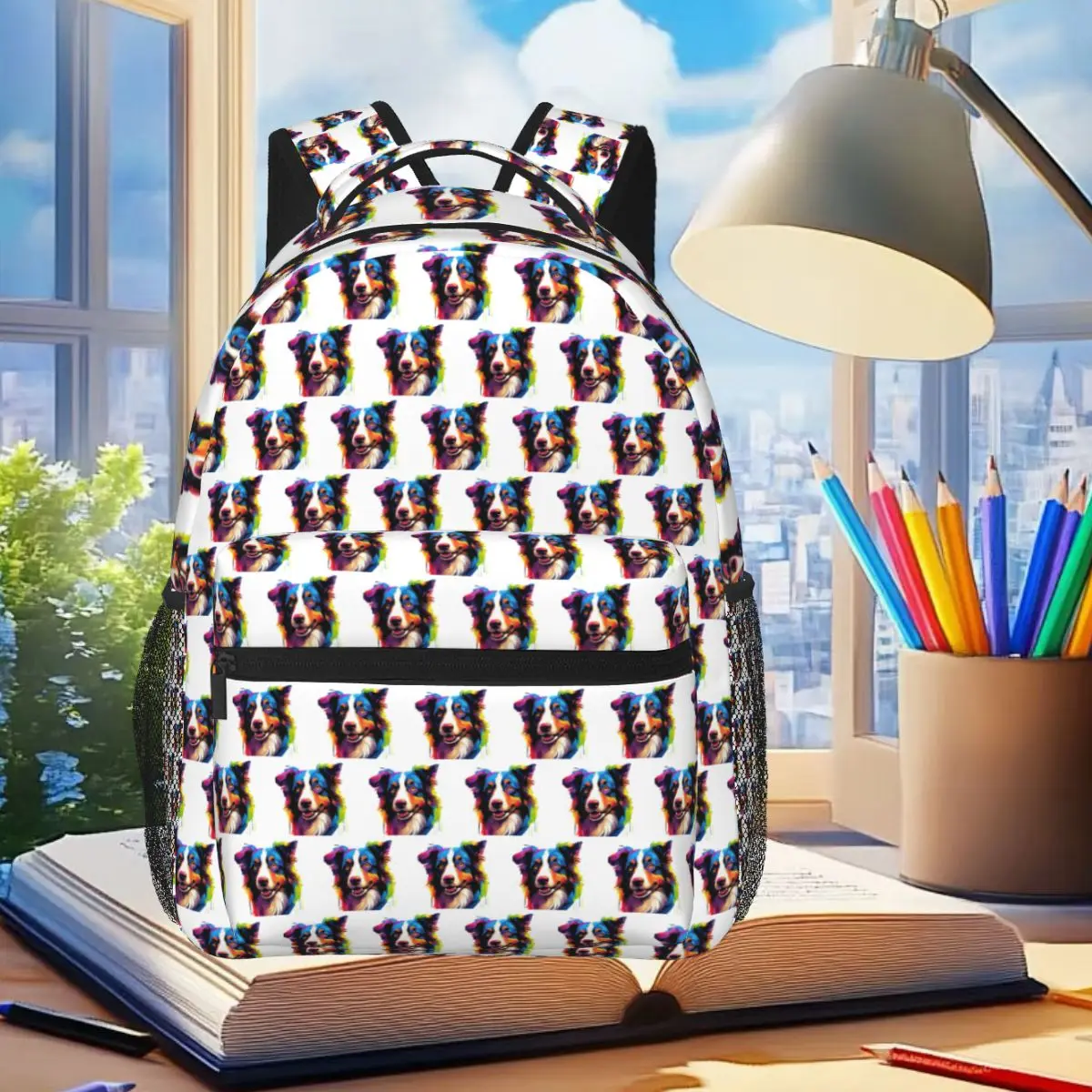 

Border Collie Backpack Student Boys Girls BookBag Children School Bag Computer Shoulder Bags for Men Women