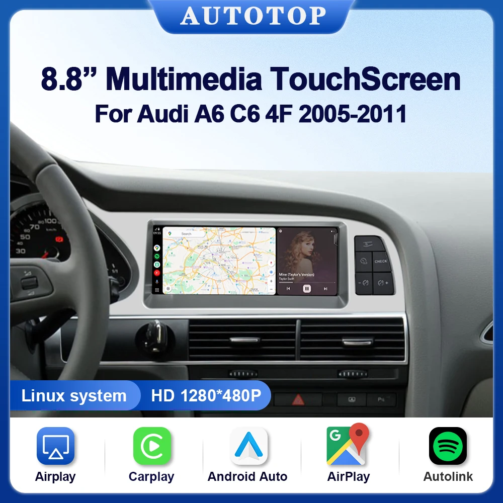 AUTOTOP 8.8 "Linux CarPlay Schermo per Audi A6 C6 4f 2005-2011 MMI 2G 3G Auto Multimedia Android Auto MirrorLink Airplay GPS