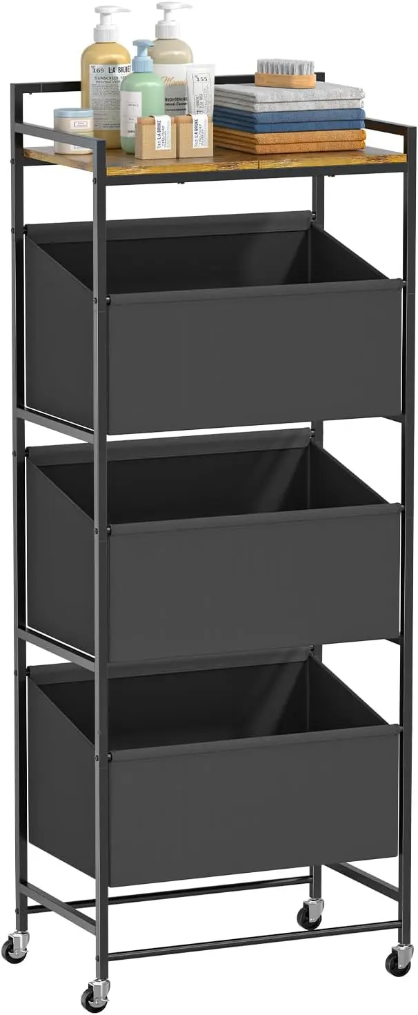 

3-Tier Laundry Hamper Sorter with Wheels, 120L Vertical Rolling Laundry Basket Organizer Cart, 3 Section Laundry Sorter