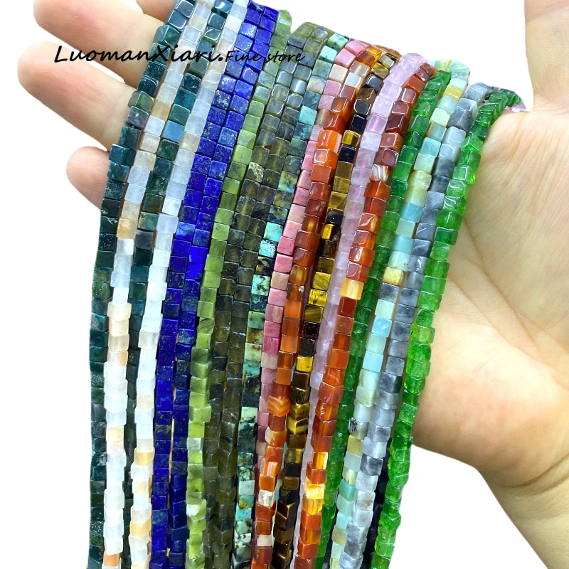 4x4mm Square Natural Stone Amethyst Lapis Jade Agate Quartz Loose Spacer Beads for Jewelry Make Diy Bracelets Charms Accessories