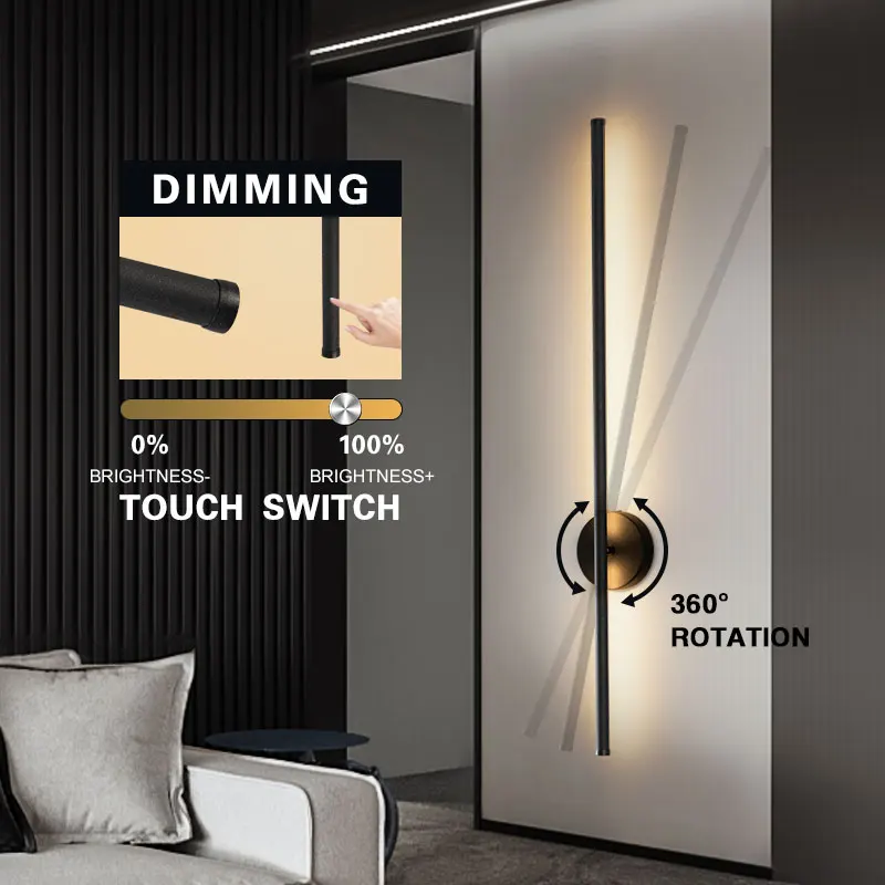 

360° Rotation Touch Switch Dimming LED Wall Lights for Bedroom Corridor Aluminum AC85-265V Indoor LED Wall Lamps Sconce Black