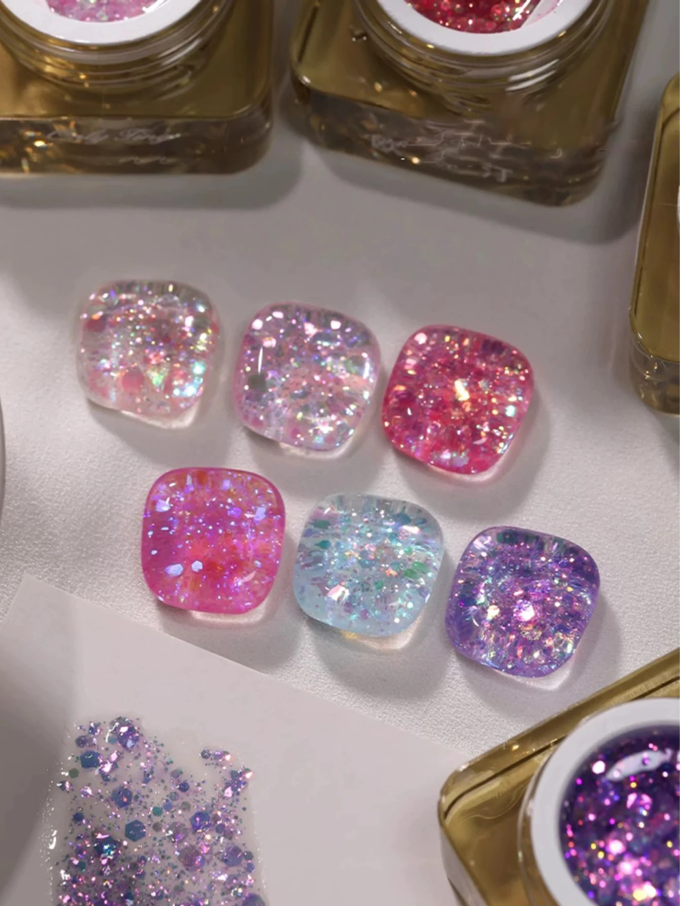 6PCS 2025 New Trendy Nail Art Fashion Phototherapy Sparkling Candy Hexagonal Fine Glitter Crushed Diamond Transparent NailPolish