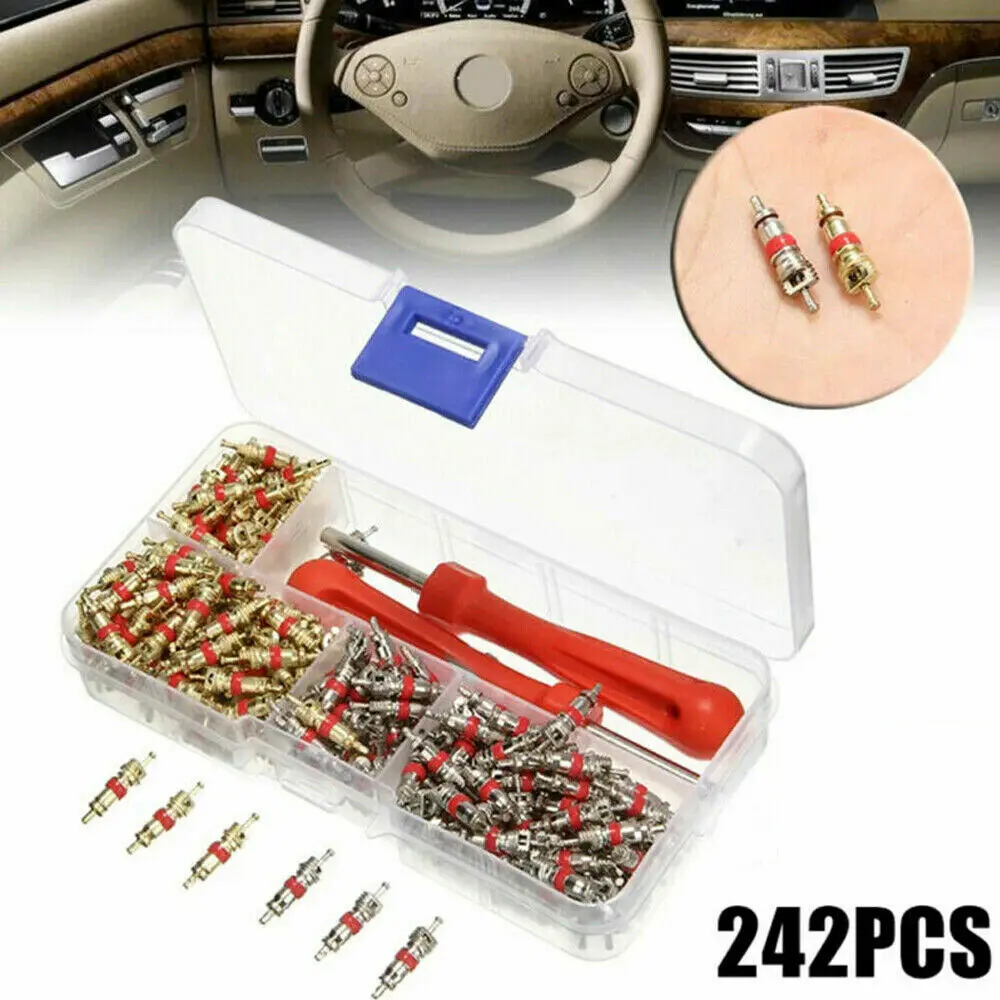 

242Pcs Car Air Conditioner Valve Cores Assortment A/C AC Shrader Valve Core & Tool Kit R134 HVAC Valves Kit Auto Accessories