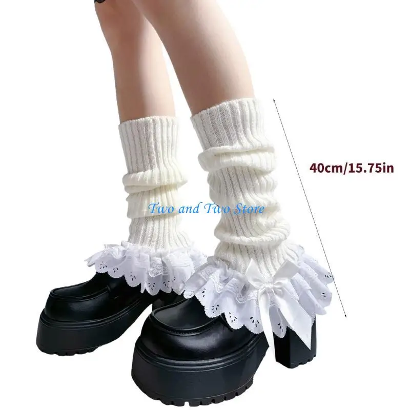 Hx6f Womens Lolitas مضلعة الجوارب طويلة الجوارب الساق تدفئة Harajuku اليابانية الجوارب الحذاء الجوارب الشتاء الكاحل الهدايا