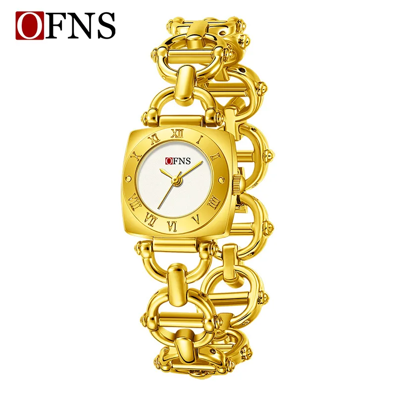 Elegant Vintage Women's Quartz Watch Square Hollow Dial Alloy Bracelet Waterproof Fashion Luxury Ladies Dress Wristwatch
