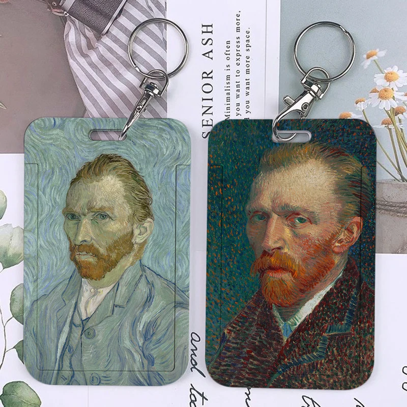 Vincent Van Gogh Art Oil Parinting Keychain Card Holder Keychains Self-portrait Holders Bank Bus ID Credit Cards Key Ring Chains