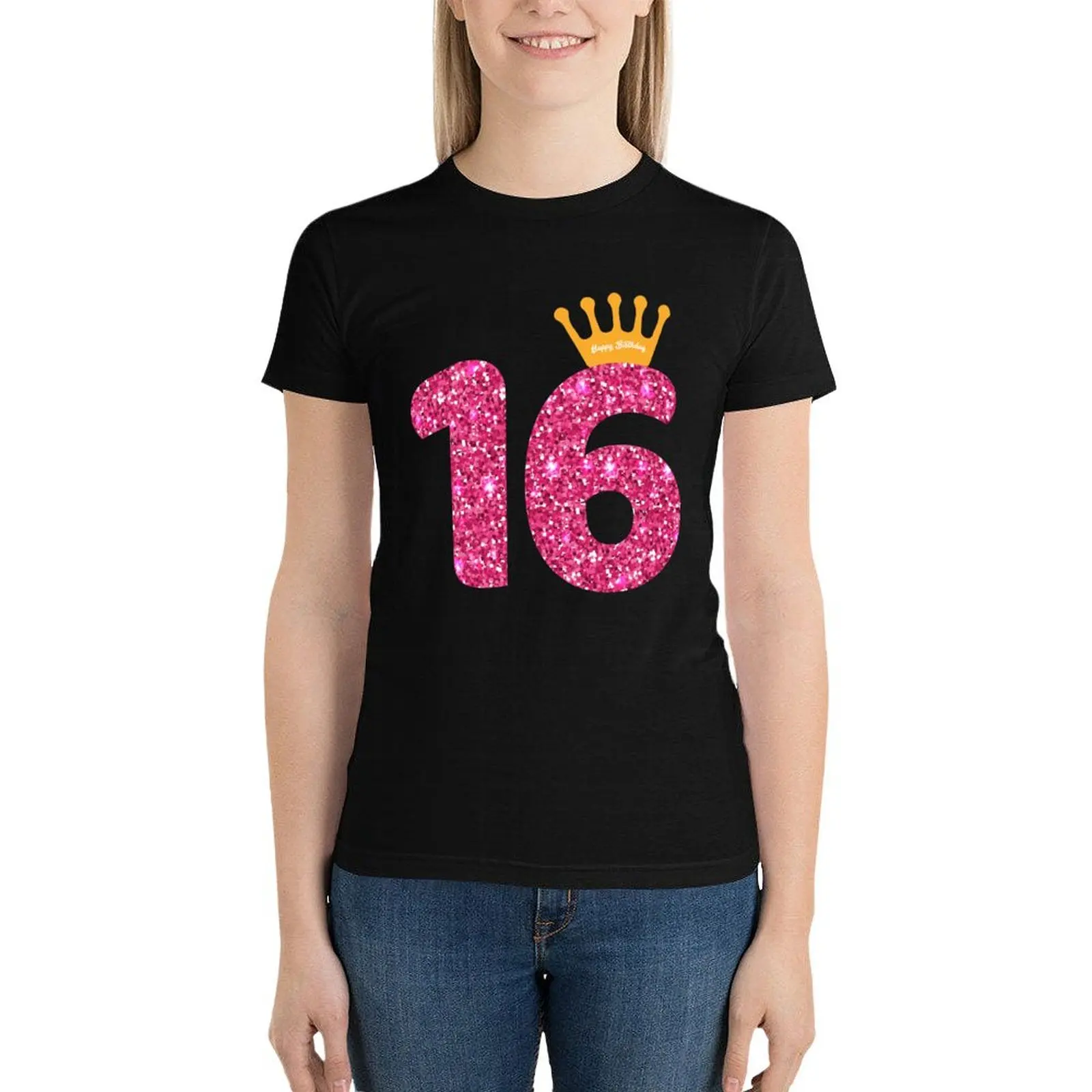 16th Queens Crow Happy Birthday for Girls T-Shirt plus sizes summer top t-shirts for Women loose fit