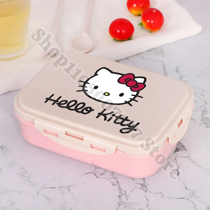 

Детский портативный пластиковый ланч-бокс «Hello Kitty», милый ланч-бокс с ложкой, вилкой, детские контейнеры для еды в стиле аниме, фруктов, рождественский подарок