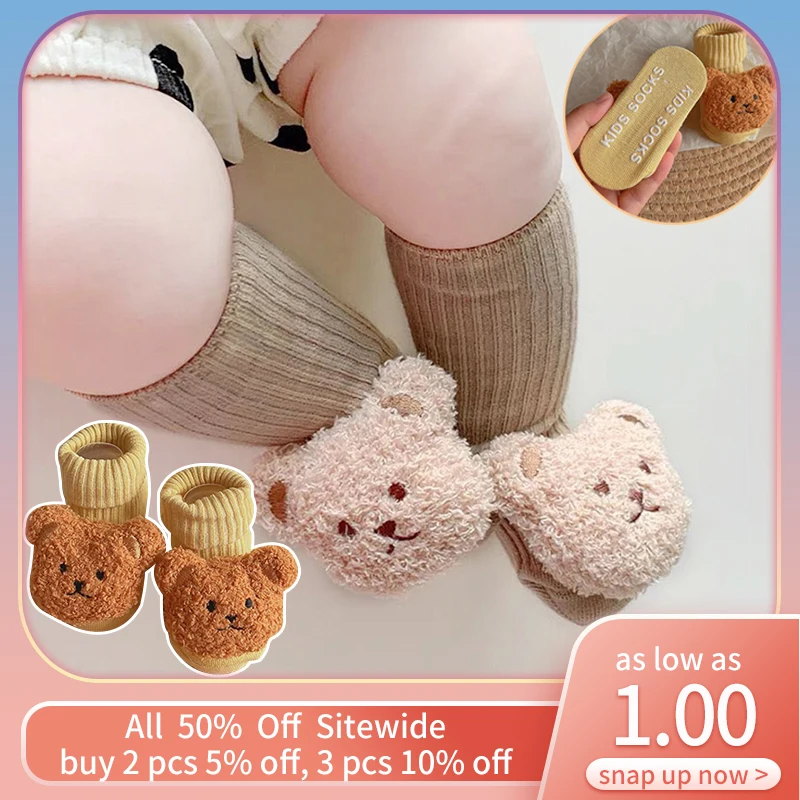 

Bear Doll Baby Socks Korean Toddler Middle Tube Sock Solid Color Cotton Breathable Boy Girl Infant Sokken Cartoon Newborn Sox