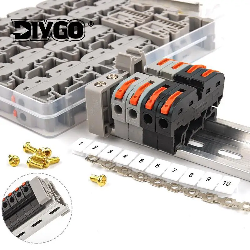 

Din Rail Type VariousTerminal Block 211 Electrical Universal Quick Wire Connector Conductor Connection With Number strip Set