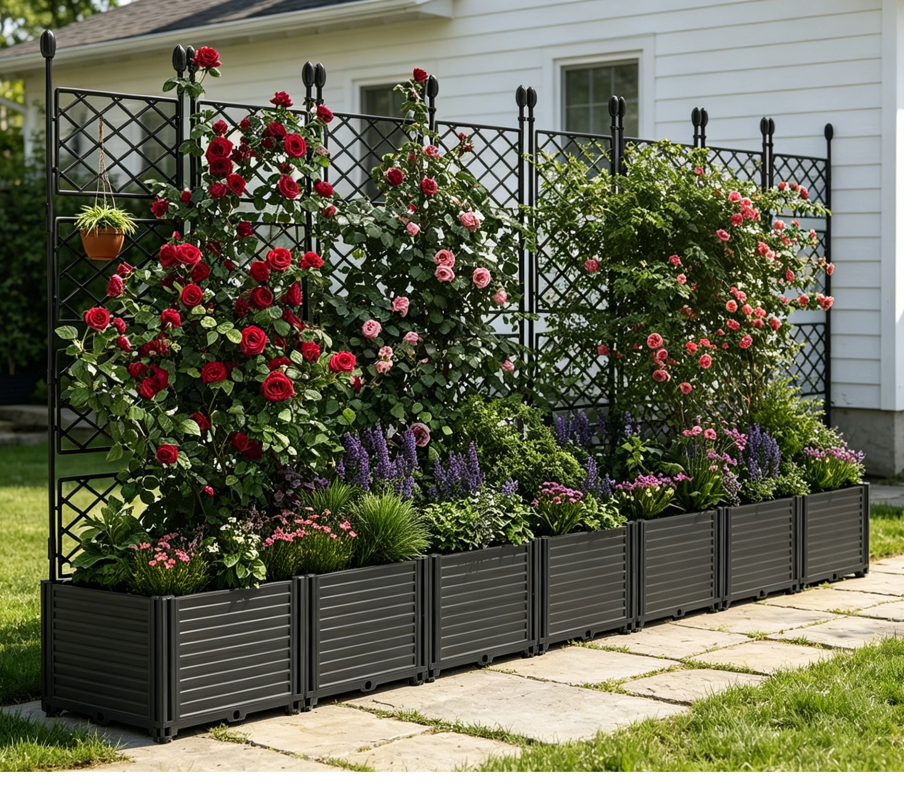 3/7 Panels Raised Garden Bed Outdoor Planter Box with Trellis , Vertical Planter Box For Tomato Planter Cage with Trellis for Climbing Plants Vegetable Flowers