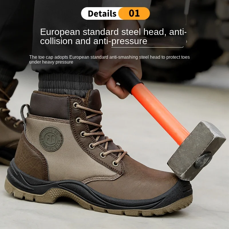 

High Top Men's Anti-static Safety Shoes Anti Smashing Anti Piercing, Wear-resistant Steel Toe Anti Slip Work Boots, Hiking Shoes