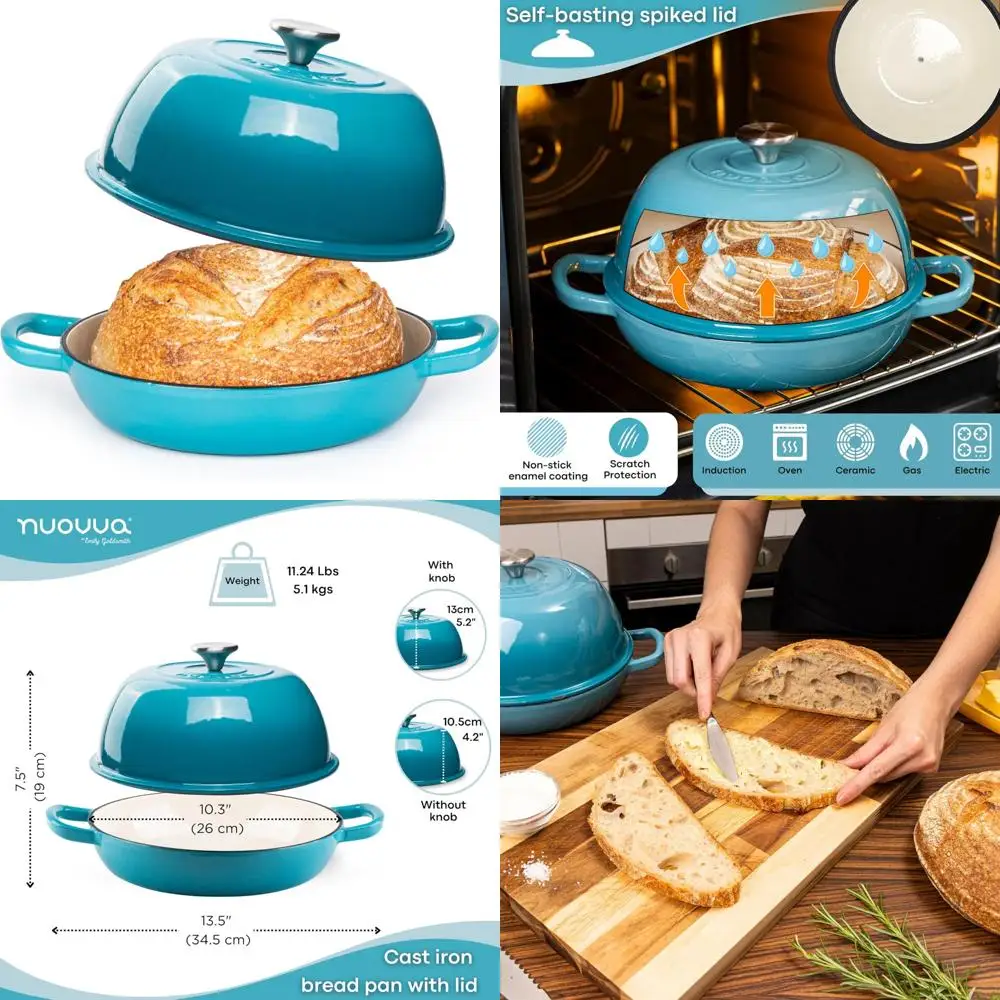 

6 литров, 26 см, эмалированный чугунный голландский горшок для выпечки хлеба на закваске - чугунный горшок для хлеба с синей отделкой - идеально подходит для Ba