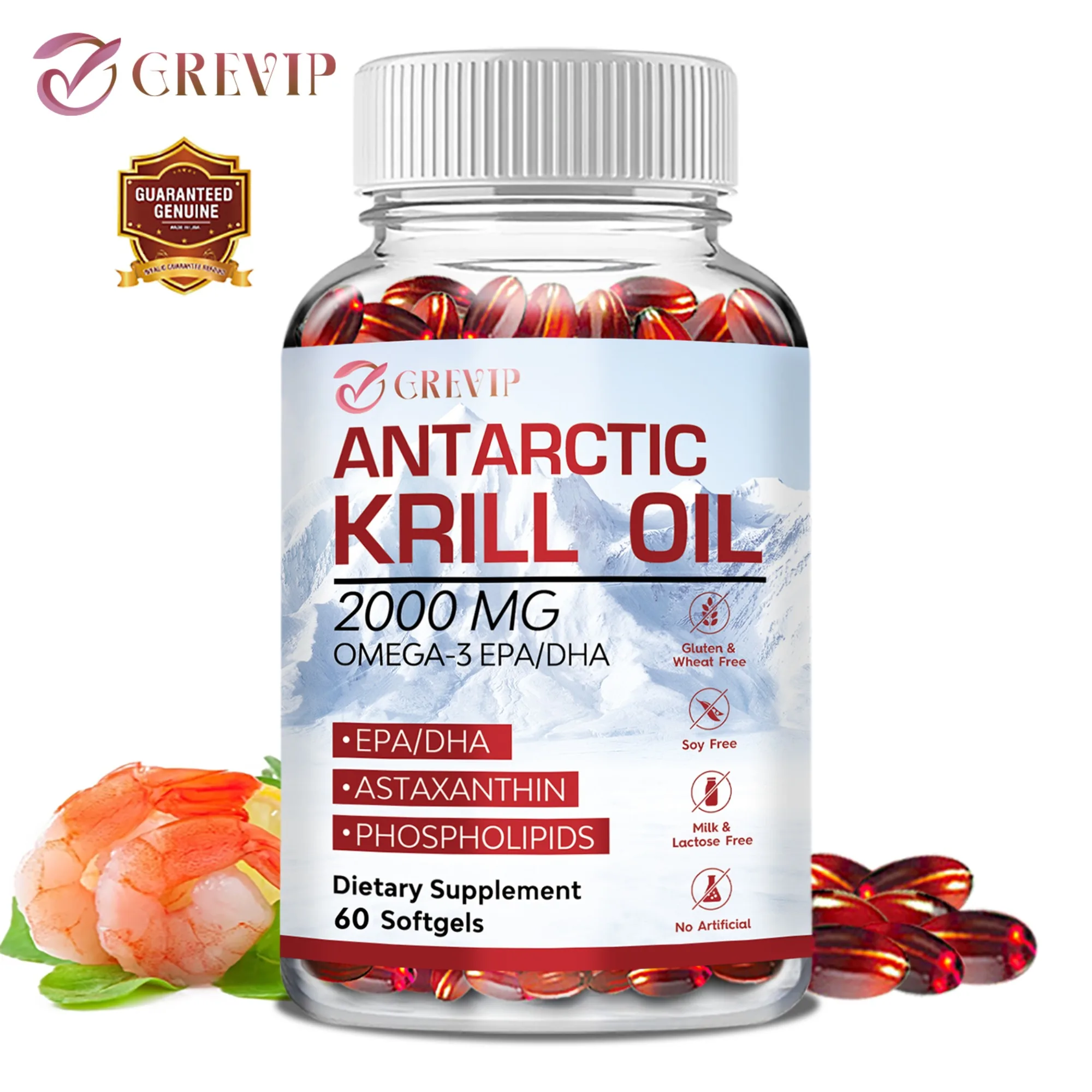 

Органические капсулы с маслом Антарктического крила — Omega-3 EPA, DHA, с астаксантином, поддерживают иммунитет здоровья суставов и кожи — 60 капсул
